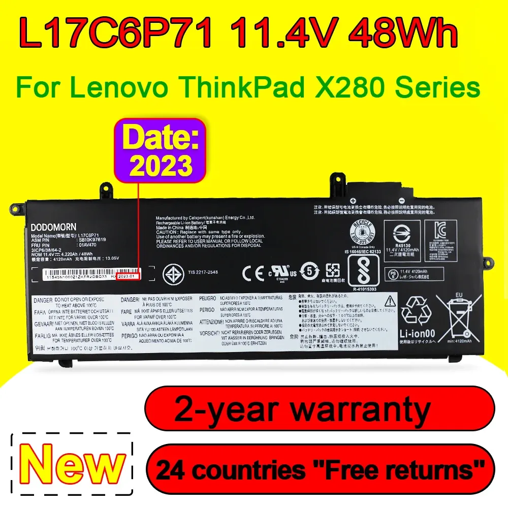 Lenovo ThinkPad X280 01AV470 01AV471 01AV472 L17M6P71 L17L6P71 L17C6P71 SB10K97617 SB10K97619ラップトップバッテリー48WH 11.4VVVV