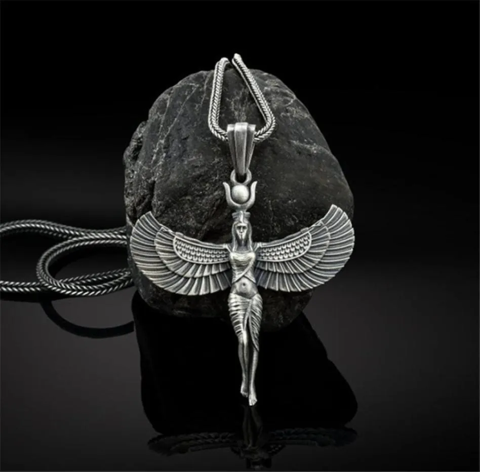 ISIS Pendant Necklace 316l Rostfritt stål Silver Kvinnor Egyptiska bevingade gudinnes smycken gåvor8545963