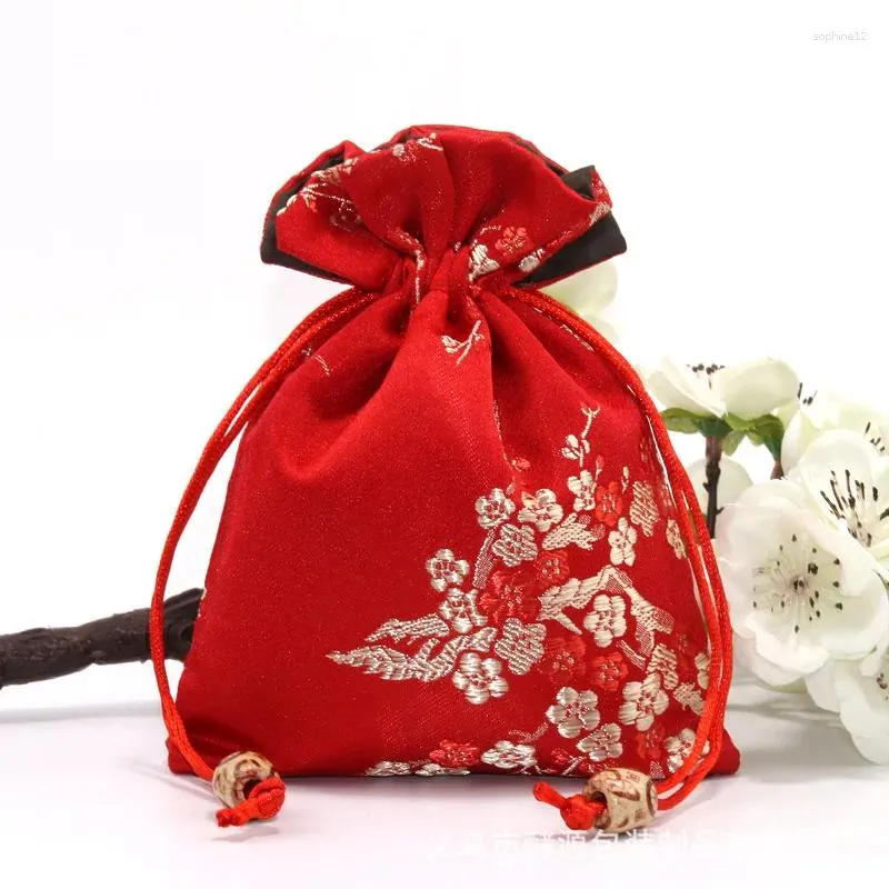 Emballage cadeau Happy Year Bijoux Sacs d'emballage Sachets Satin Broidered vintage Sac de rangement à crampon