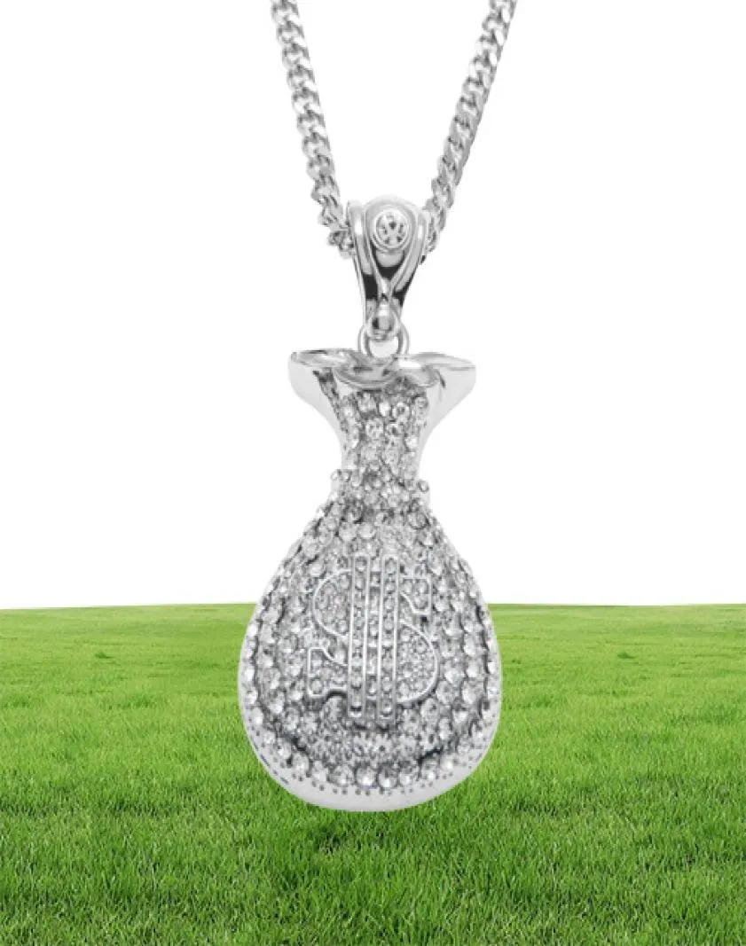 Hip Hop Antique Srebrne złoto Pieniądze Pendant dla mężczyzn Kobiety Bling Crystal Dollar Charm Nasja