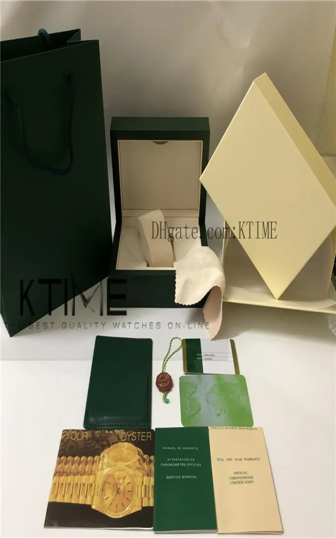 Newest Style Green Watch Original Box Papers Card Purse Gift Wood Boxes Handbag For 116610 126610 116710 Watches Case5322704
