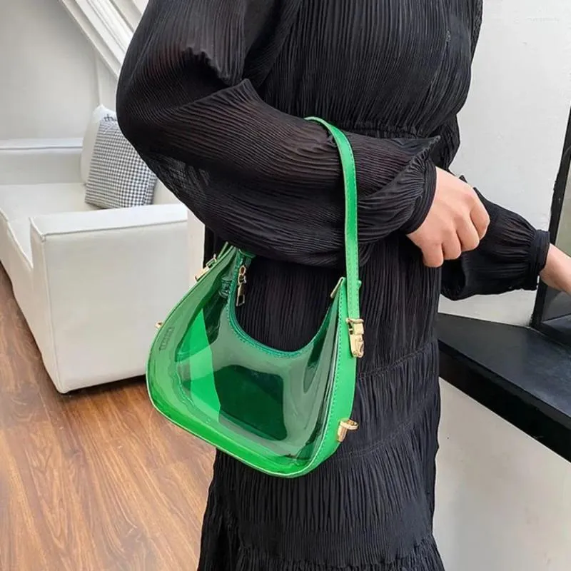 Hobo Zipper Jelly Color Crossbody Body Casual Visible PVC PVC Handbag Underarm Crescent épaule transparente