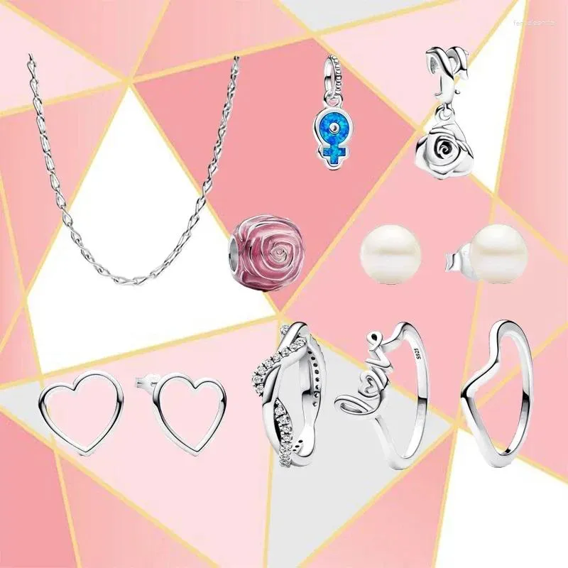 Clusterringen 2024 Spring Series Sieraden S925 Zilveren vrouwelijke Power Symphony Blooming Rose hanger parel oorbellen Love Ripple damesring