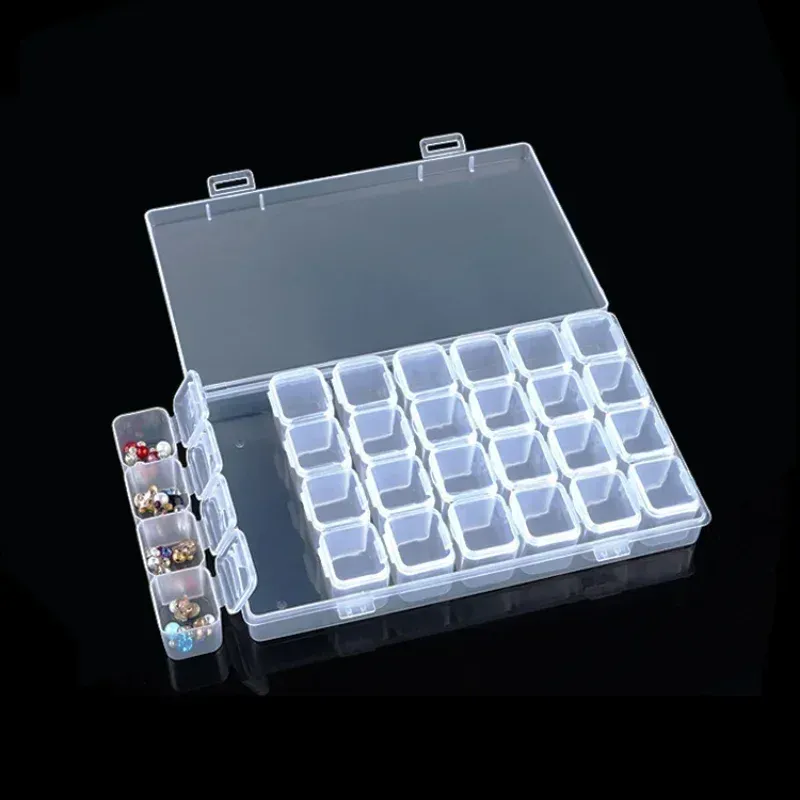 28 Slots Nail Art Storage Case Schmuck Diamanthalter Accessoires Kunststoff leere Behälter für Strasssteine Perlen Organizer Boxs