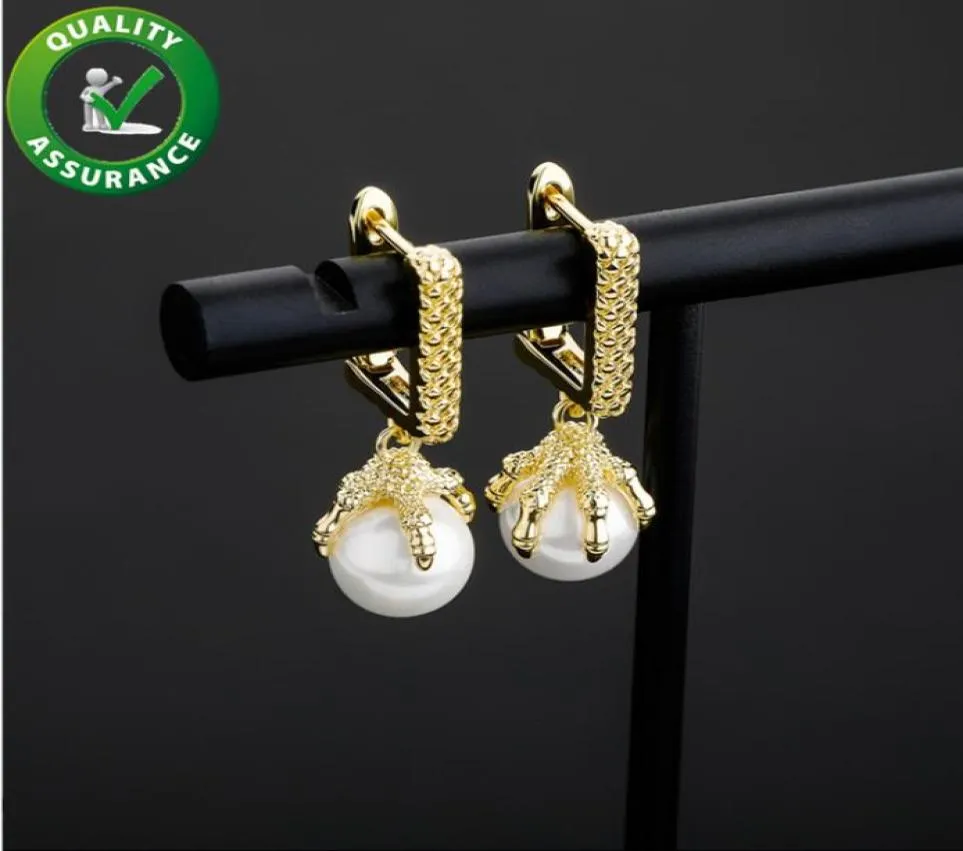 Brincos de garanhão moda jóias de hip hop masculino brinco de diamante gelado de dragão quadrado anéis de orelha de pérolas de pérola Acessórios de designer de luxo6969367