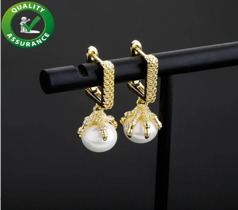 Stud Earrings Fashion Hip Hop Jewelry Mens Diamond Earring Iced Out Square Dragon Claw Pearl Ear Rings Luxury Designer Accessories6969367