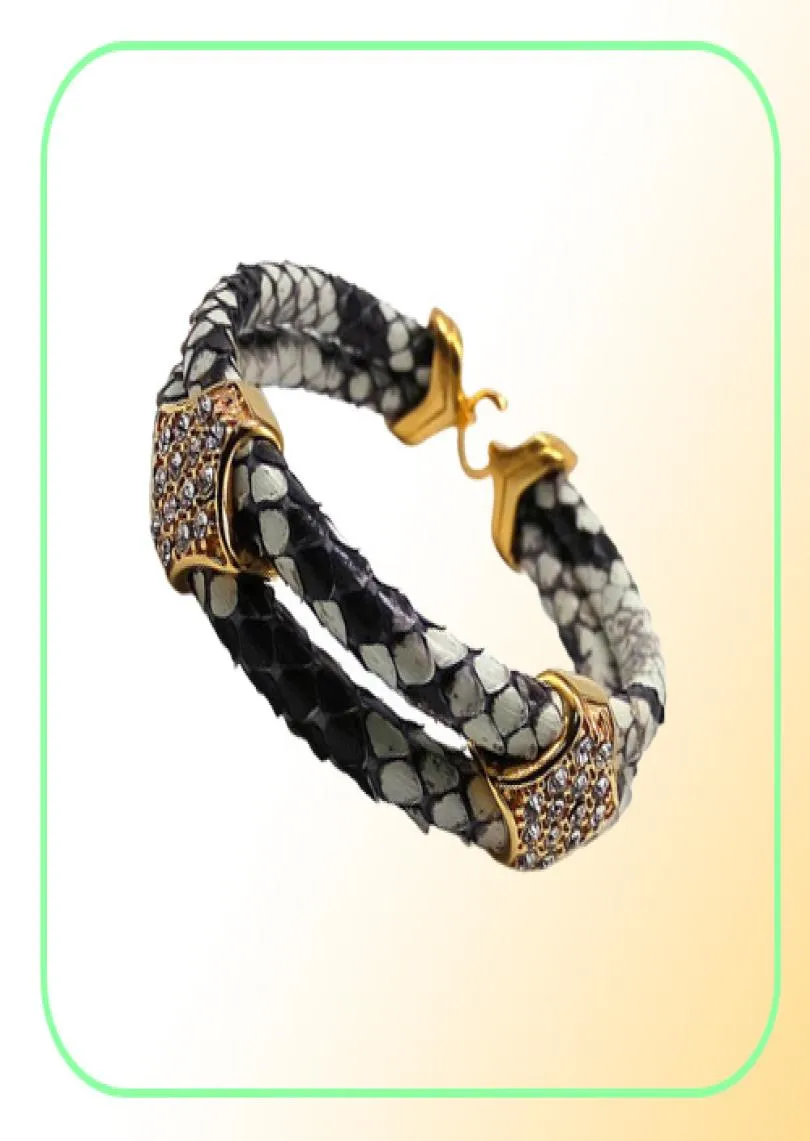 BC Fashion Python Skin 5mm mannen met zilveren roestvrijstalen doos Circle Bangle armband voor horloge cadeau5631879