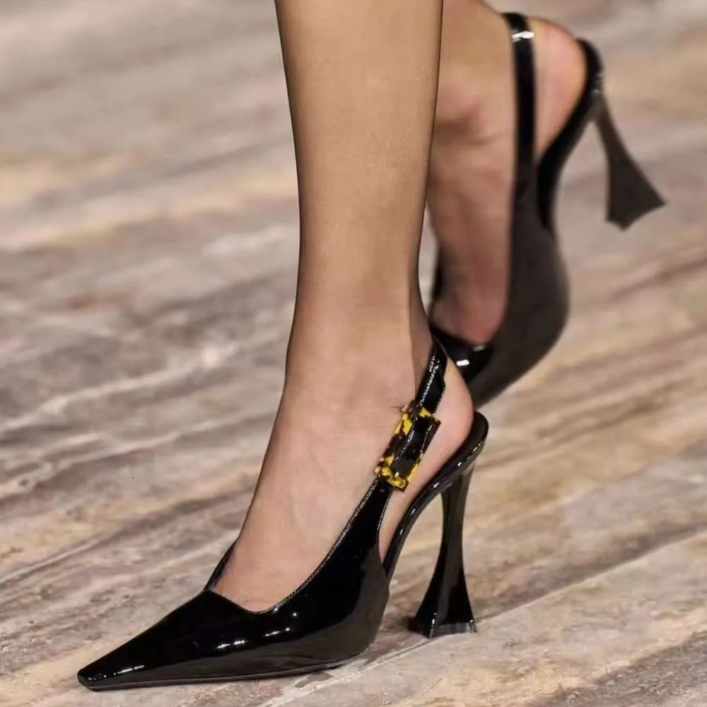 Baotou Rose Sandals for Women 2024 Spring New Leversed Back Пустые одиночные туфли лакировать кожаные тонкие каблуки сексуальные высокие каблуки