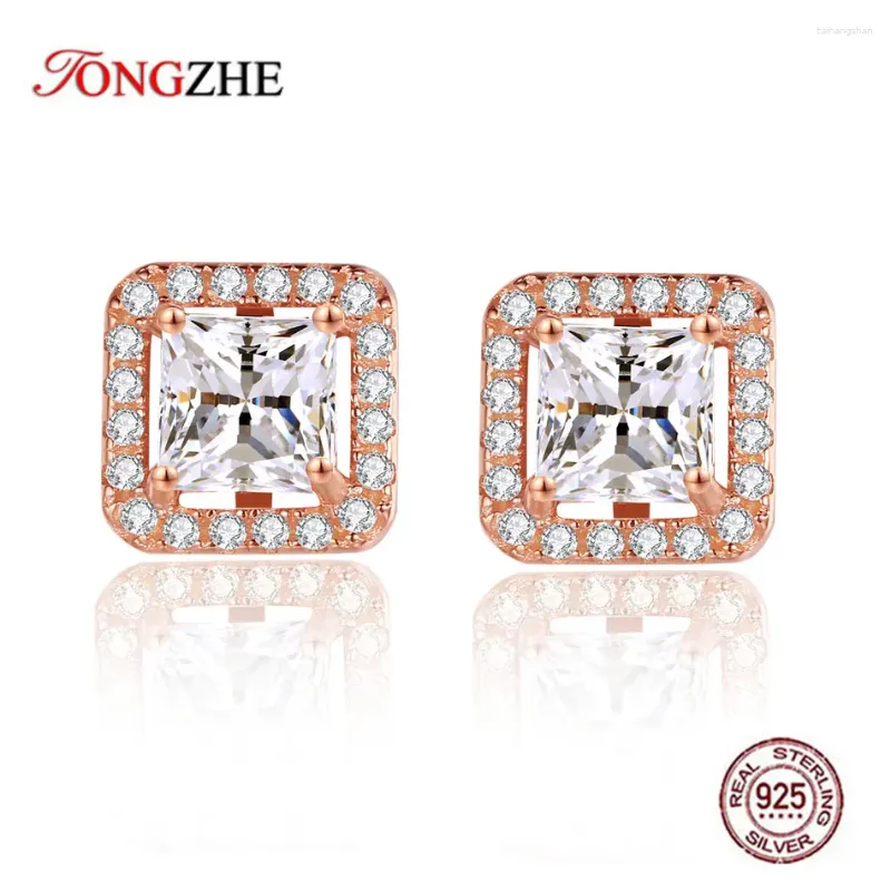 Stud Earrings TONGZHE 925 Sterling Silver For Women Square Small Zircon Rose Gold Fashion Jewelry