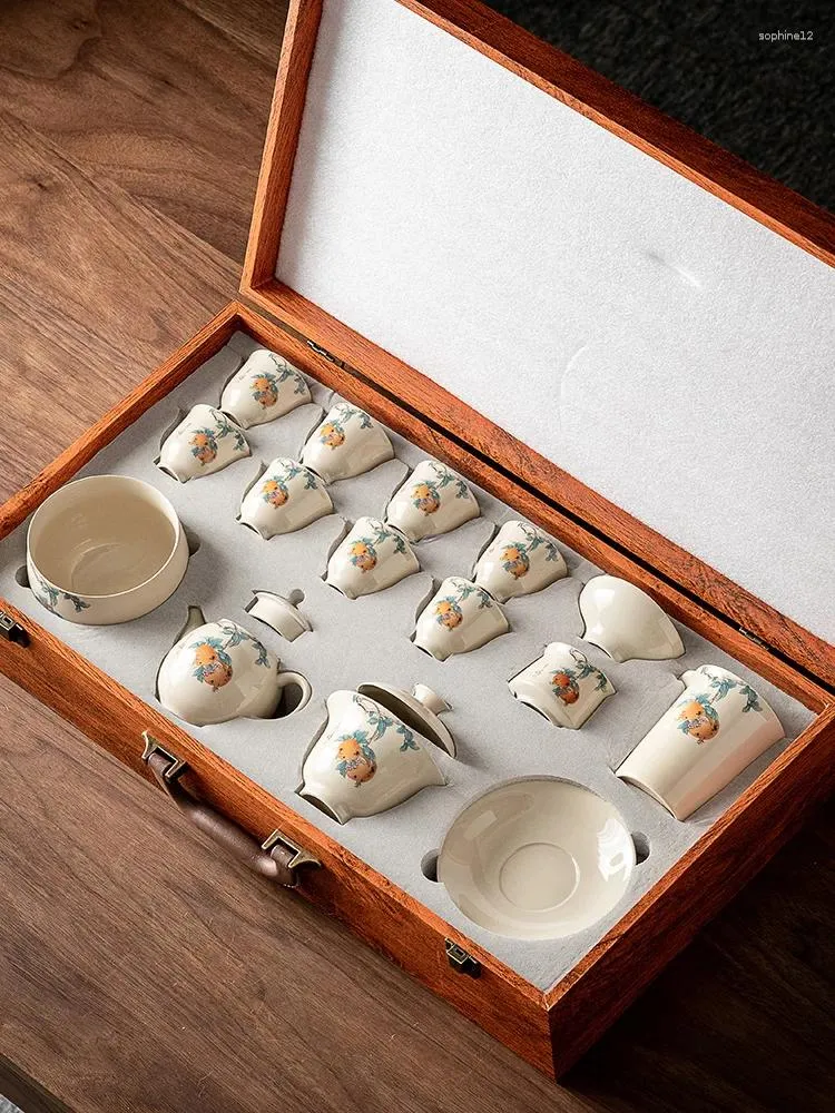 Conjuntos de chá Conjunto de chá Cerâmica Cerimônia Pote e Copa Luxo Chinês Presente Moderno Juego de Te 5