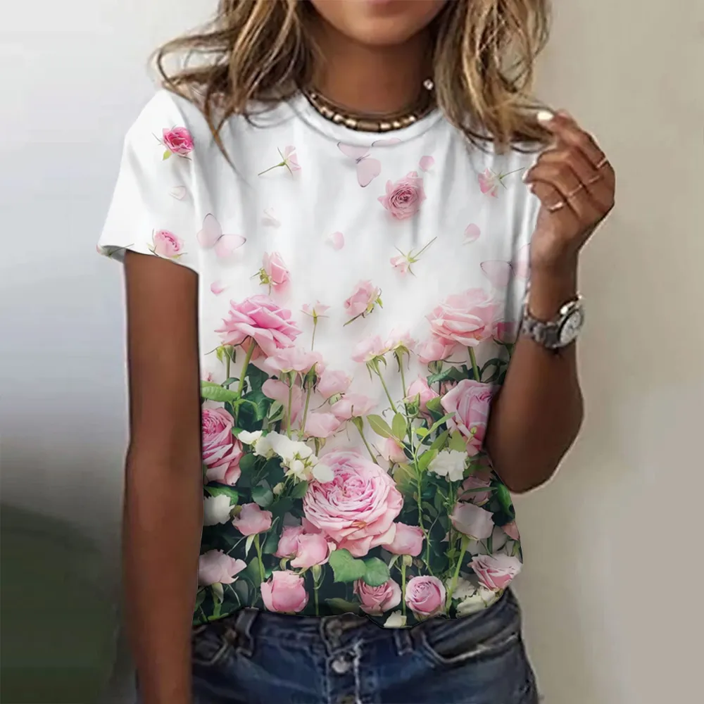 Womens Floral Printed Oversized T-Shirt, Short Sleeve Tee