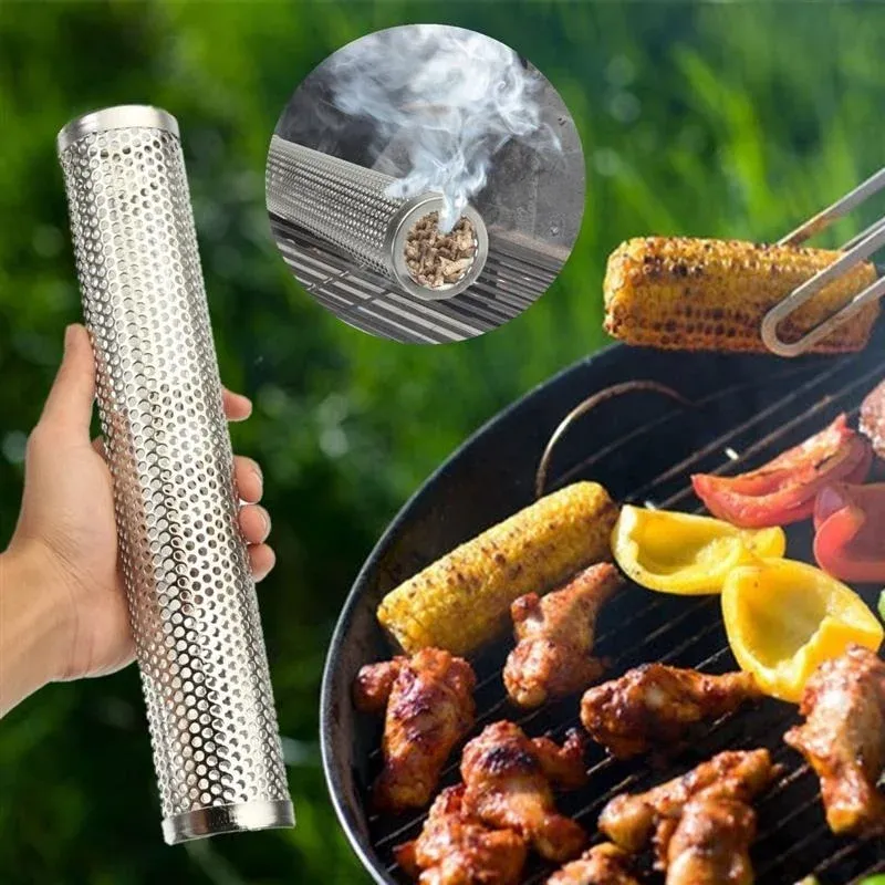 new 2024 Round Square 6/12 inches BBQ Wood Pellet Smoker Tube Stainless Steel Smoke Generator Mesh Pipe for Grill Hot or Cold Smoking for
