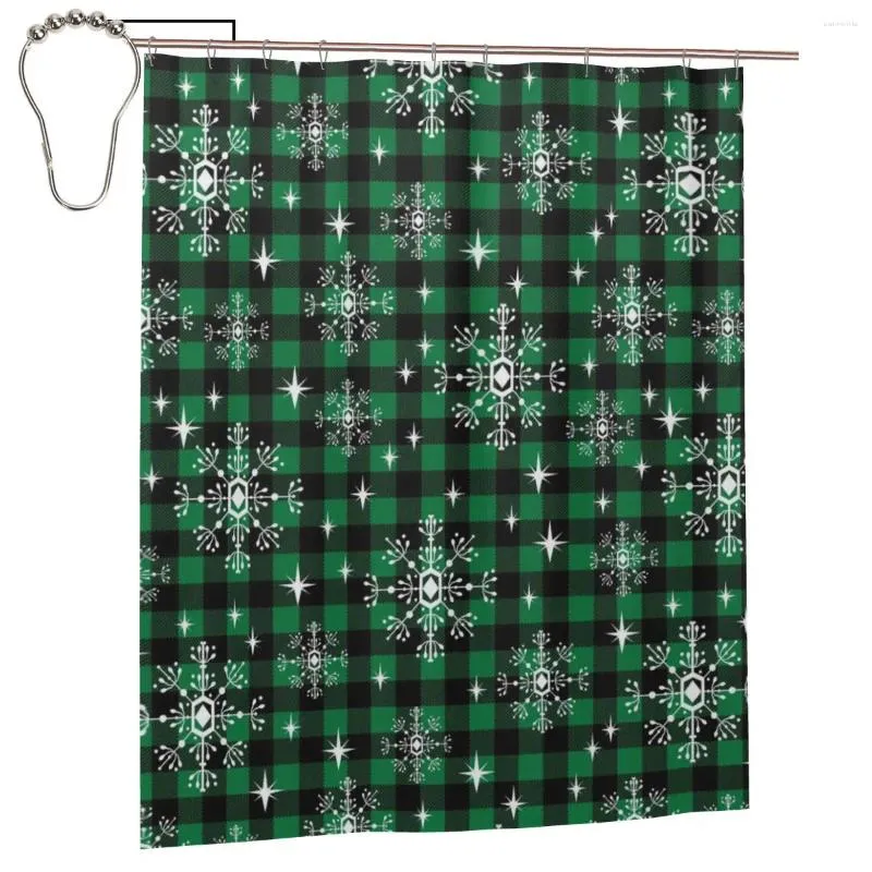 Rideaux de douche Christmas Black Green Plaid Curtain pour Bathroon Personnalisé Bath Druning Set With Iron Hooks Home Decor 60x72in