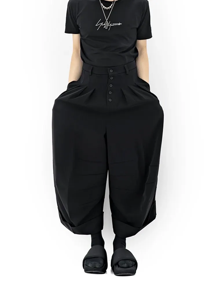 Spodnie s6xl!/Oryginalny projekt luźne wiszące mocne szerokie nogi czarne spodnie duże spodnie