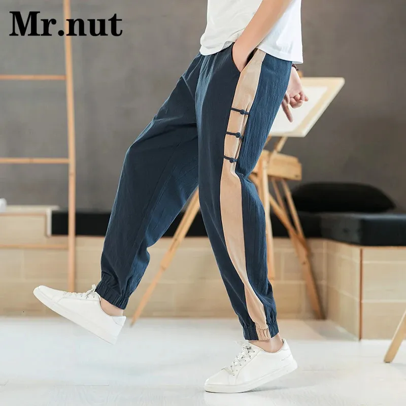 Zomer 100% katoenen broek met brede pootbroek Harajuku Mens Jogger Harem Fashion Baggy Casual Trousers Gym Running Heatpants 240412