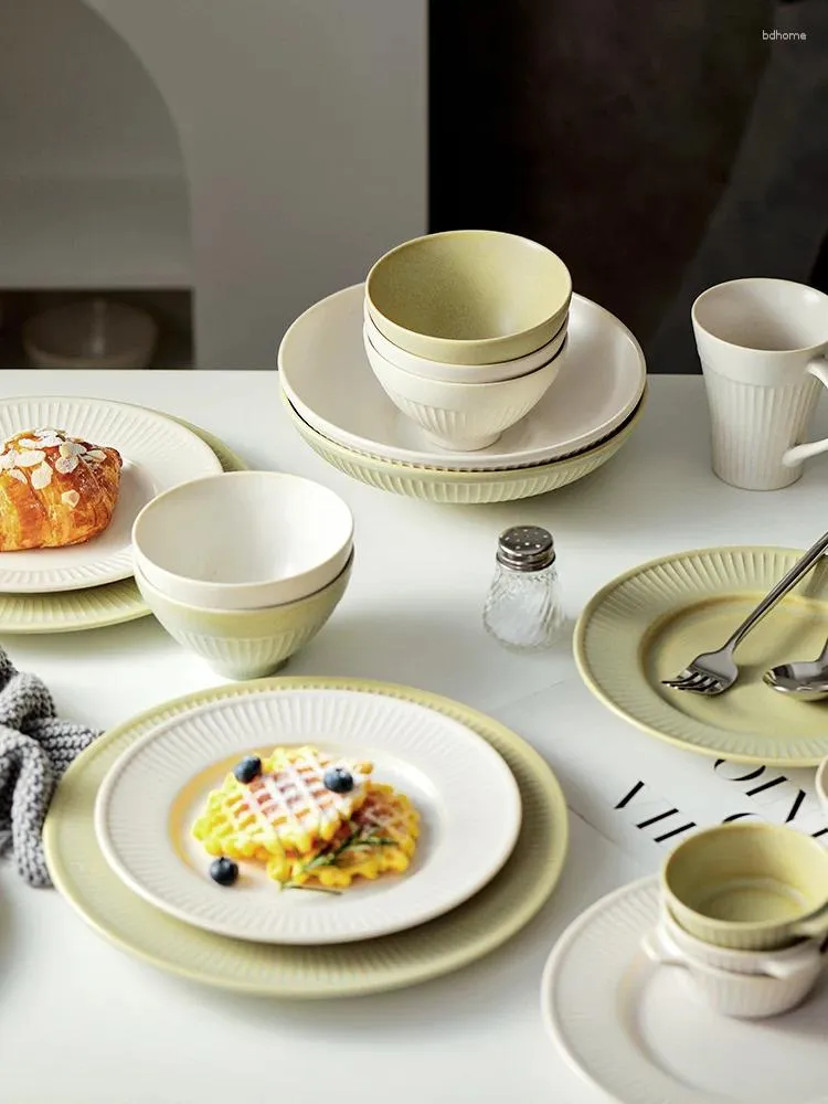 Bowls Household Dish Set Simple Modern Style Vintage Ceramic Tableware Light Luxury Plate Bowl Gift Box