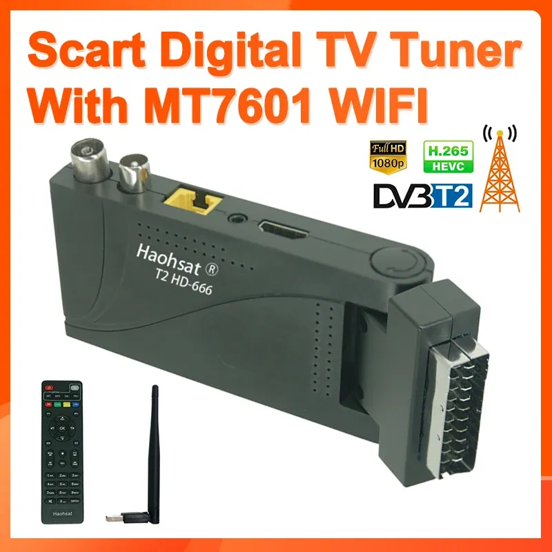 Finder Haohsat DVBT2 666 SCART HD HD HD HD H265 T2 디지털 TV 튜너 DVB T2 유럽 이탈리아 H265 HEVC HD 디코더 DVB T2 지상 TV 수신기