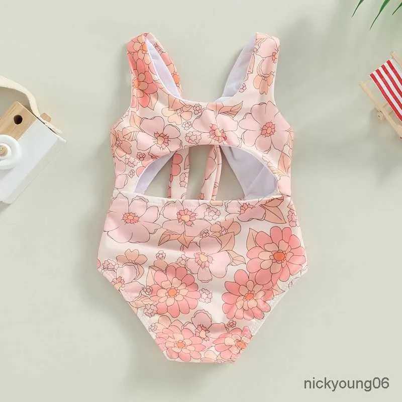 Unddler para niñas para niñas nadadas de verano sin mangas, lindo recorte de estampado floral/caparazón traje de baño de baño de piscina