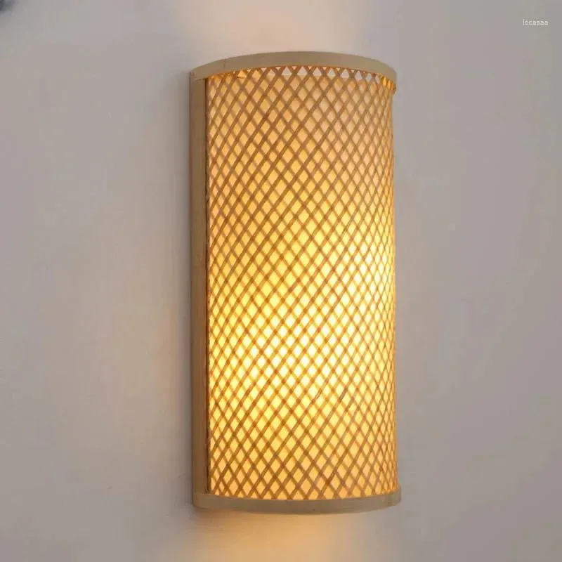 Vägglampa traditionella bambu lampor retro lampor för sovrum korridor el restaurangdekor ljusarmatur handvävd armatur