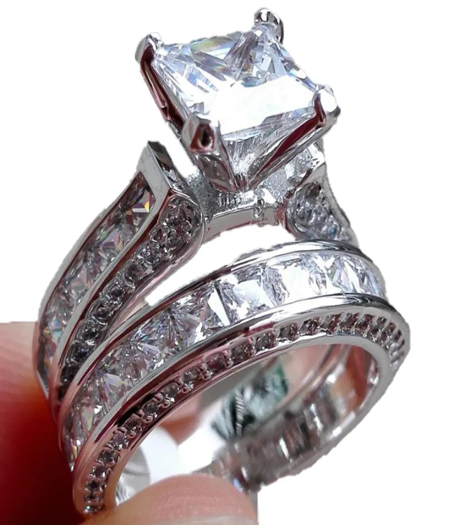 Nieśmiała Victoria Wieck Luksusowa biżuteria Princess Cut 75 mm White Sapphire 925 Srebrny symulowany diamentowy ślub imprezę zaręczynową Kobiety RI6225255