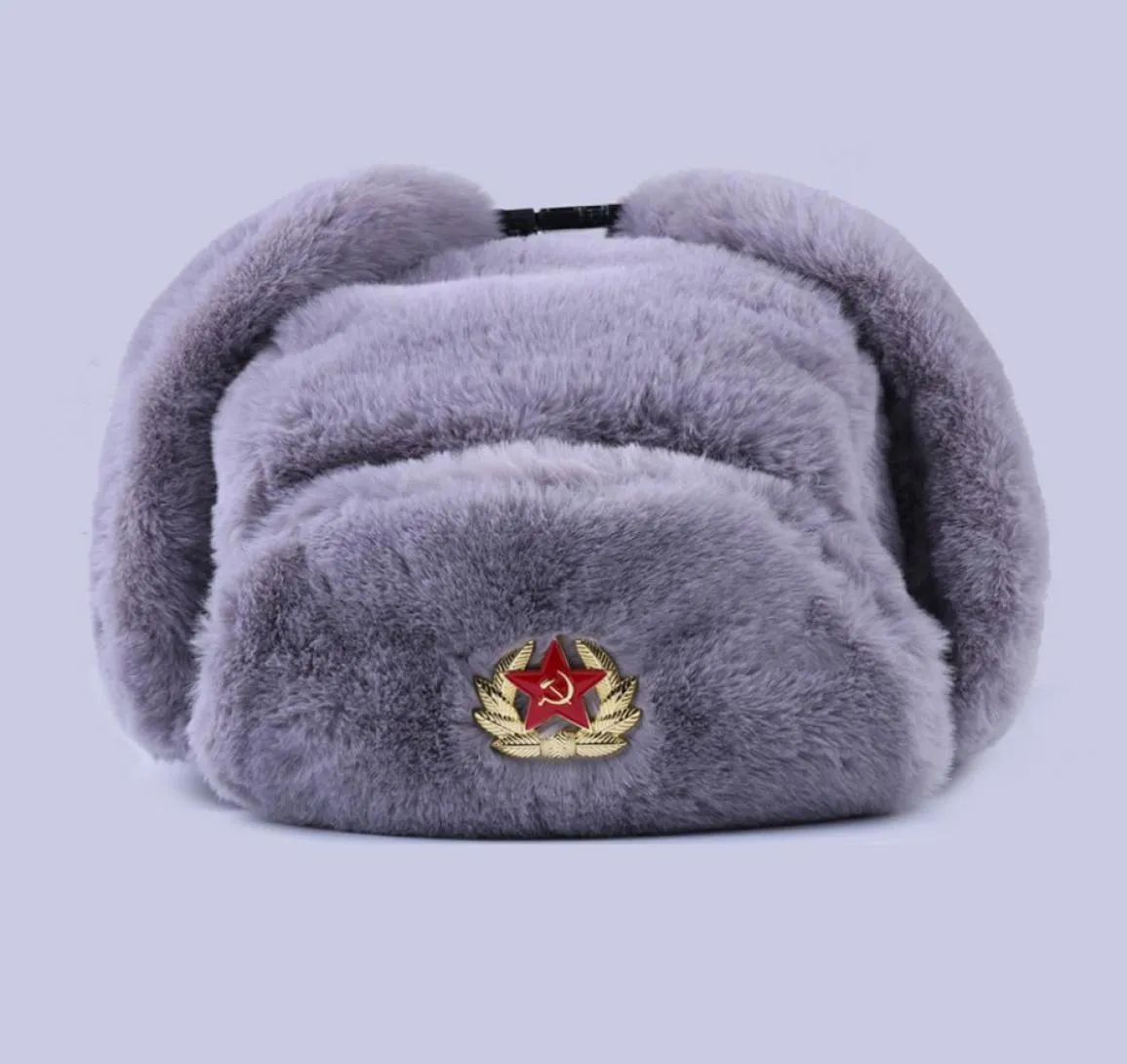 Soviet Badge Ushanka Russian Men Women Winter Hats Faux Rabbit Fur Army Military Bomber Hat Cossack Trapper Earflap Snow Ski Cap 21734021