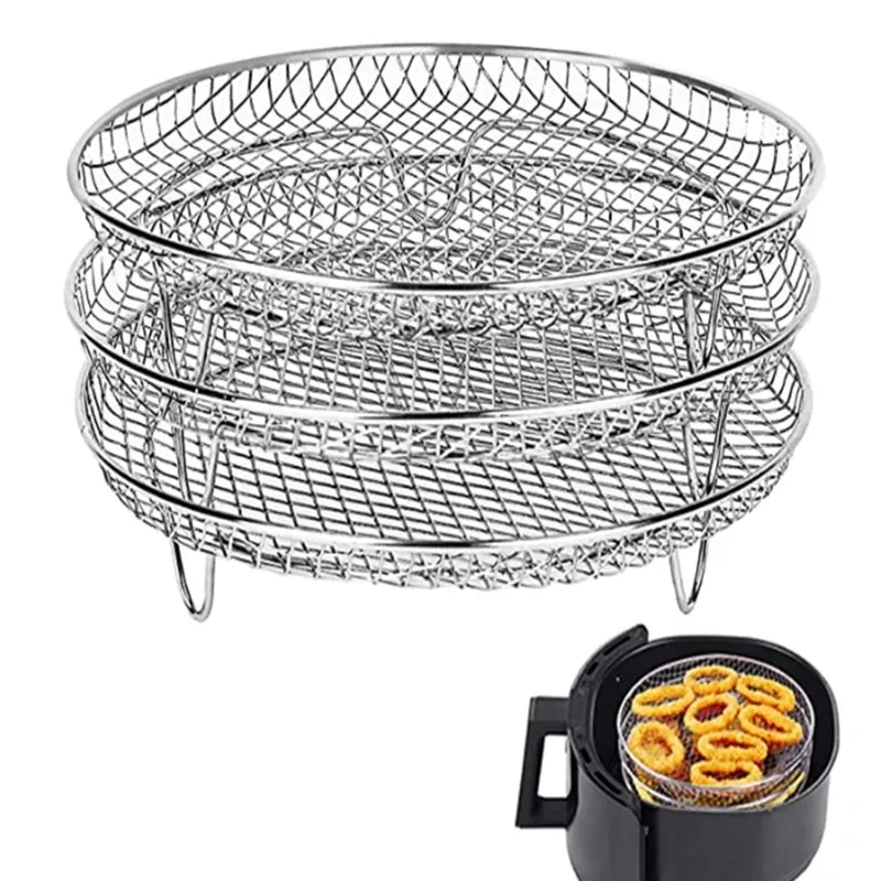 Friteuse roestvrijstalen luchtfriteuter rack veelzijdige grillhouder 3 lagen standaard buiten BBQ Tools Home Kitchen benodigdheden