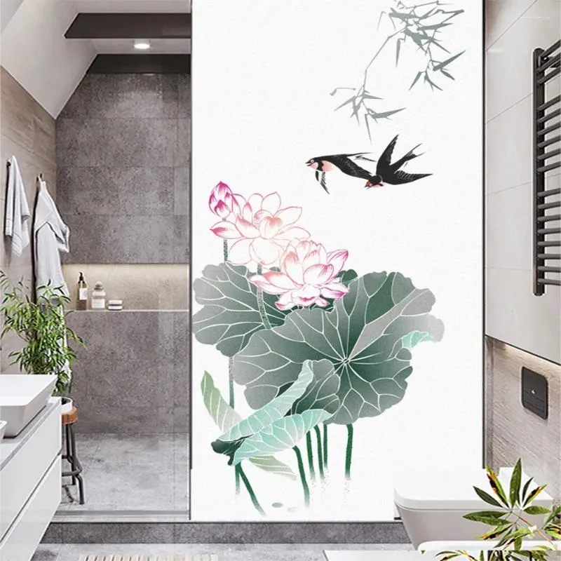 Window Stickers Film Privacy Lotus -serie Frosted Glass Sticker UV Blokkerende warmtebestrijdingsbedekkingen Tint voor Homedecor