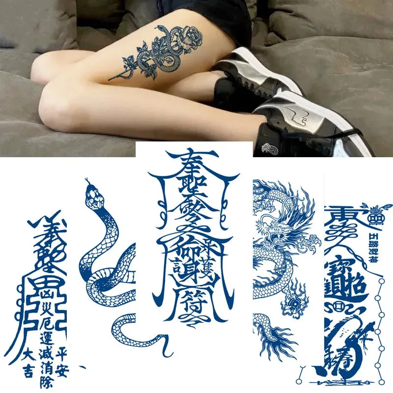 Juice Ink Tattoos Body Art Lasting Waterproof Temporary Tattoo Sticker Scorpion Snake Tatoo Arm Fake Sun Tatto Women Men 240408