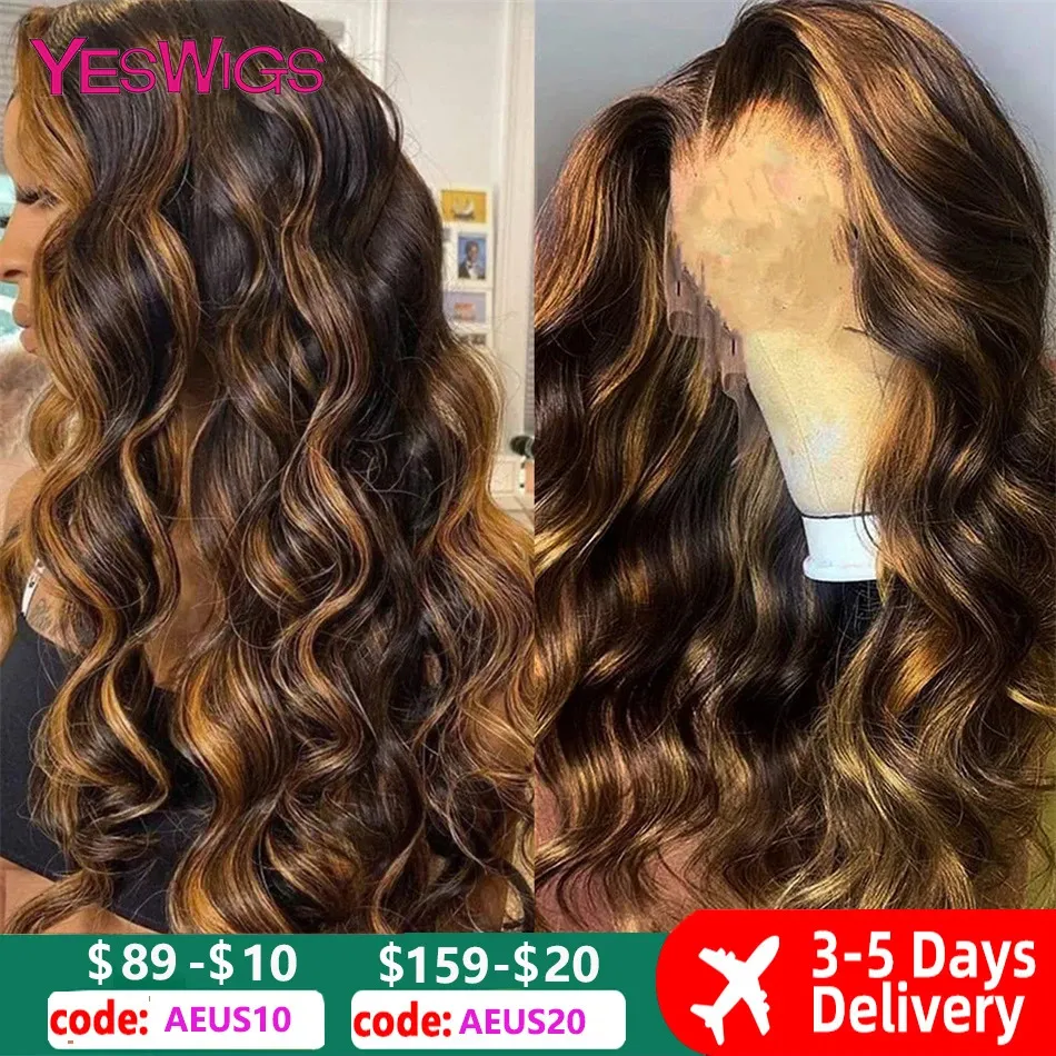 Выделите тела волна кружевного парика, бразильский медовый медовый светлоновый парики для женщин 30 -дюймовый Full HD -бесцветные кружевные парики 240408
