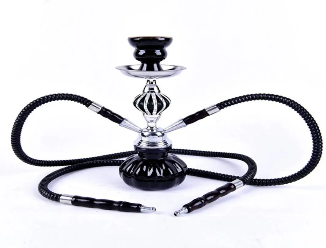 Double tuyaux de narguilé Travel Shisha Pipe Set Nargile Chicha Narguile EXCHETO avec bol Tongles en cartouche en métal Fumer Pipe C03129019795