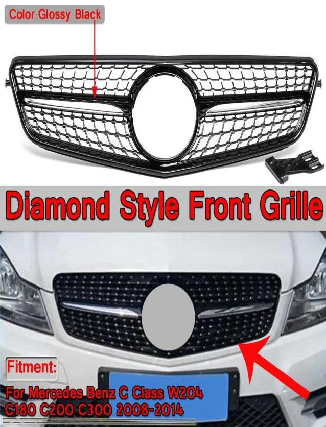 W204 Diamond Style Grille Glossy Black Car Front Bumper Grille Grill For Mercedes For C-Class W204 C180 C200 C300 2008-20142745144