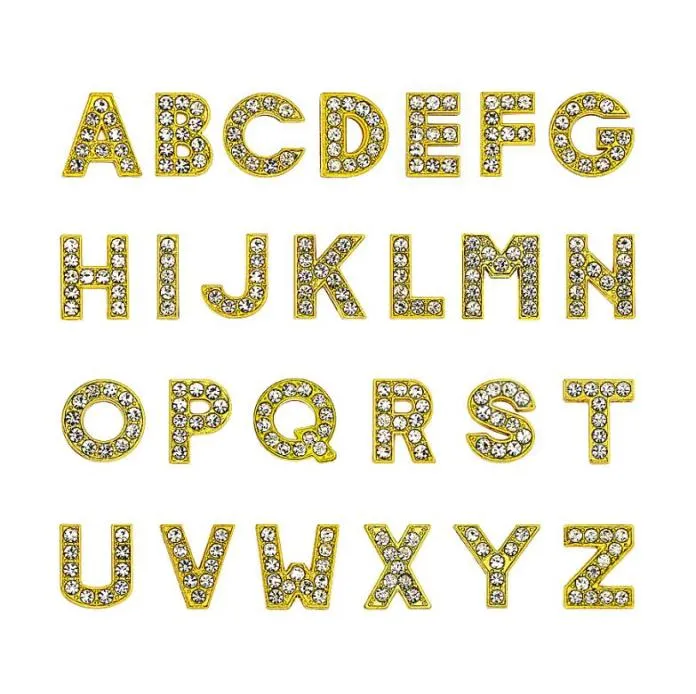 1300pcslot AZ Gold color full rhinestone Slide letter 8mm diy charms alphabet fit for 8MM leather wristband keychains8037093