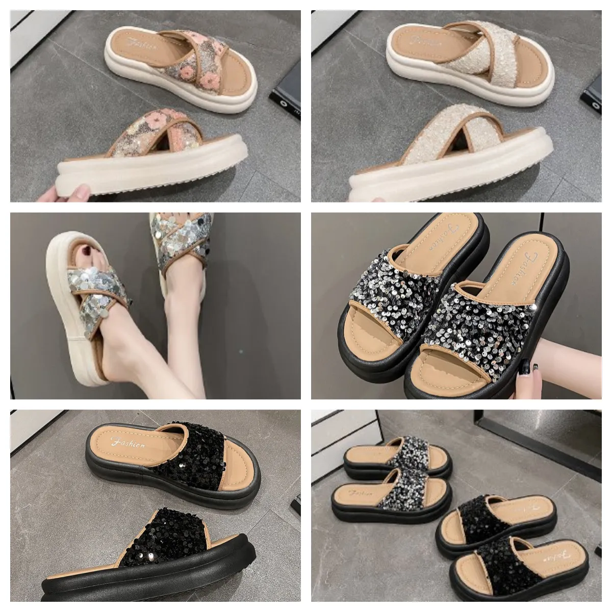 Top Luxe Dikke Dikke Soled Cross Strap Cool Slippers Women Exquisite Paillin Sponge Cake Sole One Line Trendy Slippers