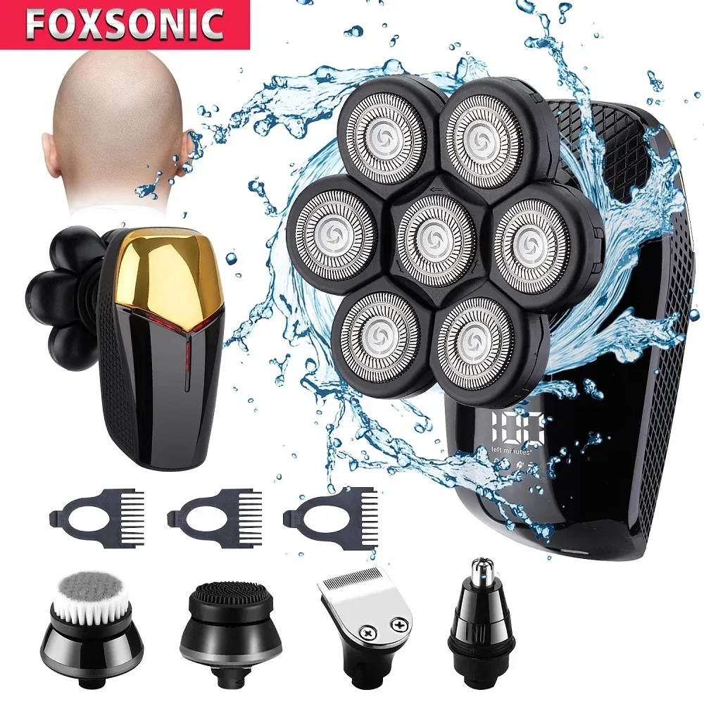 Shavers Foxsonic New Shaver for Men 7d Independent 7 Cutter Floating Head Waterproof Electric Razor Multifunction Trimmer för män