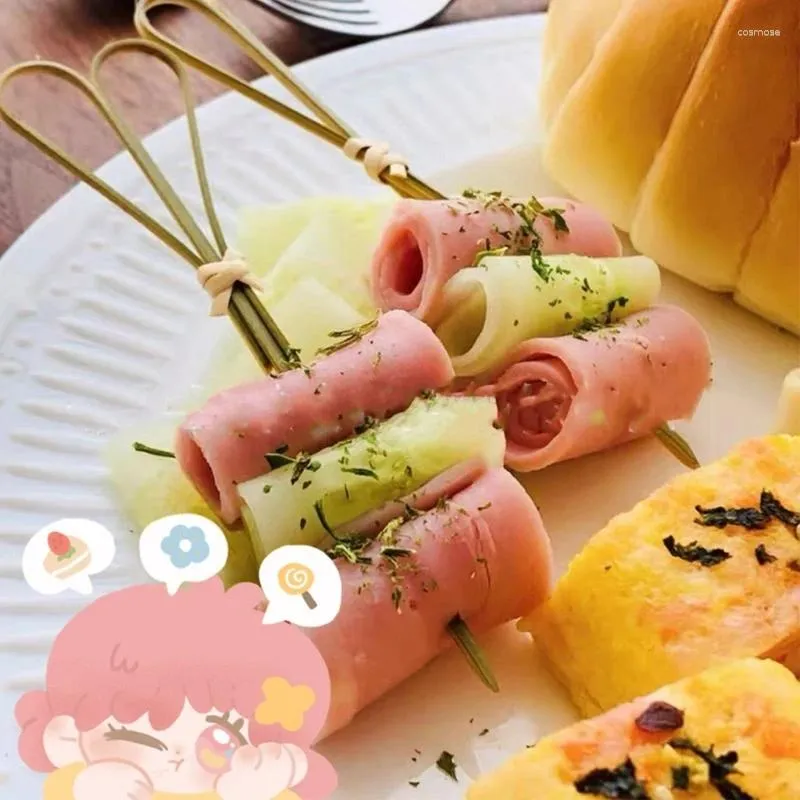 Disposable Flatware 100PCS Food Pick Dessert Buffet Fruit Salad Fork Muffin Vegetable Stick Cocktail Toothpicks Wood Material For Cake