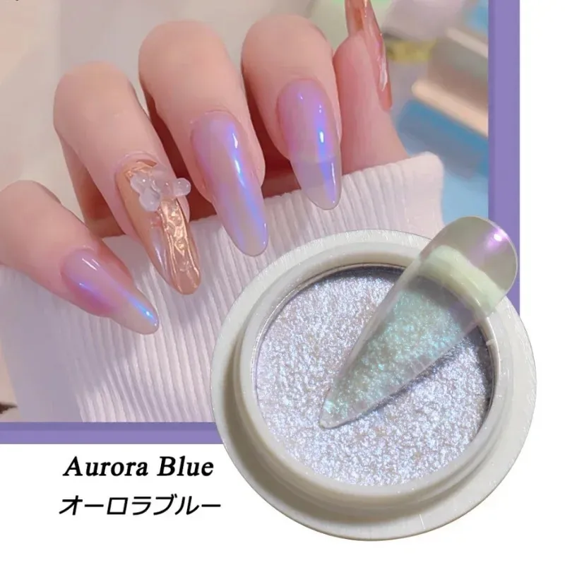 Paillette à ongles en poudre solide Aurora Miroir irisé chromé pigment holographique frottant la poussière nail art décorations