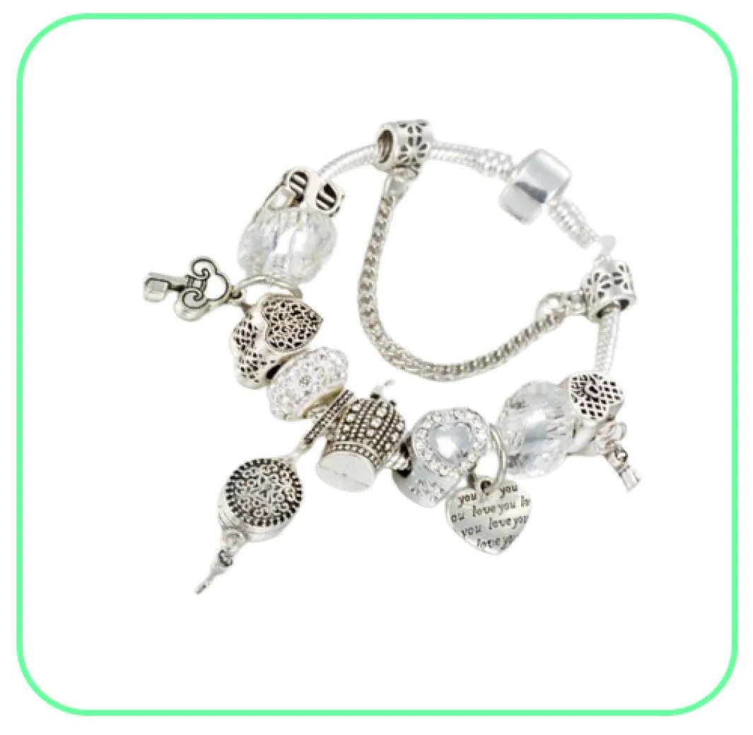 Brins bracelet charme de cristal blanc perles de coeur diy bijoux pendentif entier4655499
