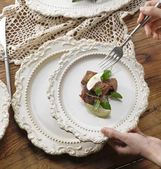 Piastre per cena in ceramica vintage barocco piatti moderni intagliato moderno piatti artigianali intagliati e imposta le stoviglie del ristorante occidentale7814883