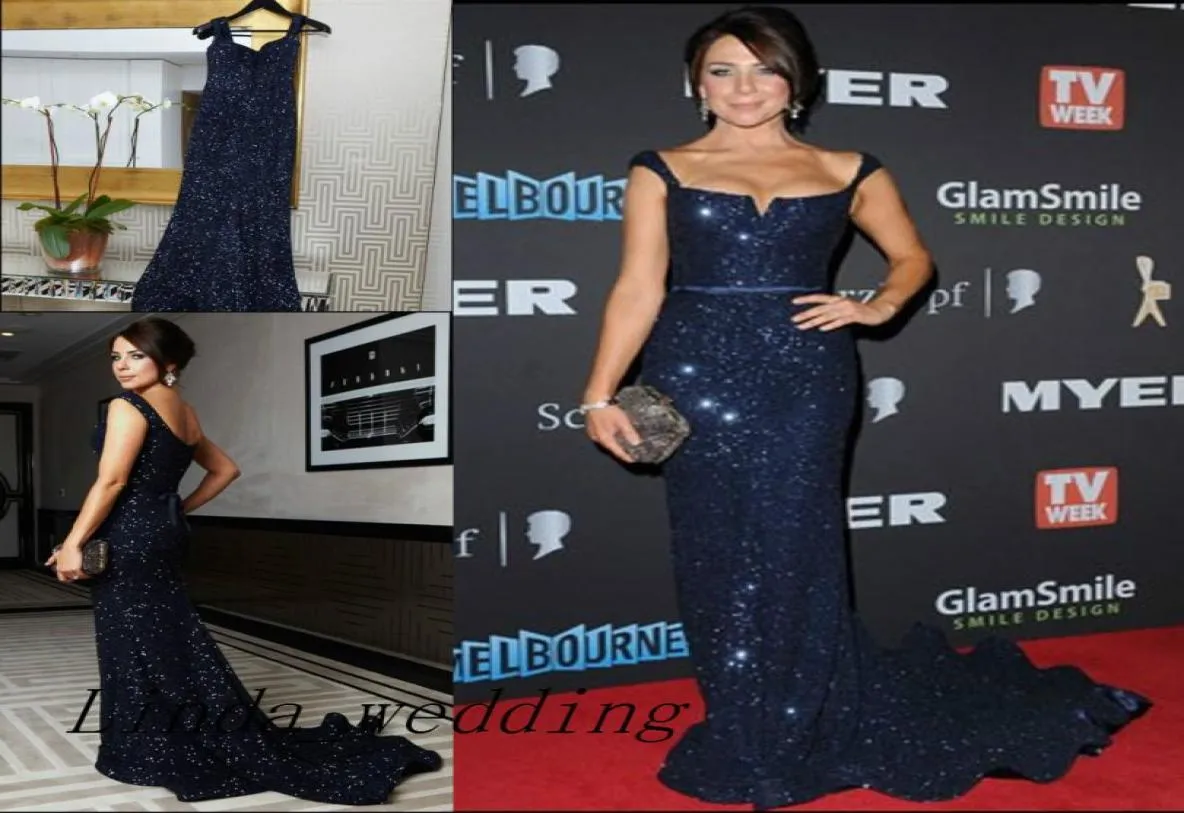 Kate Ritchie Vintage Vister Dresses Navy Blue Sexy Sexy equin طول الأرضية الرسمية الخاصة الطويلة المسائية 9707145