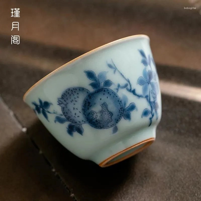 Kubki spodki Ru Kiln Otwarcie może podnieść niebiesko -białą porcelanową pojedynczą filiżankę Master Herbat