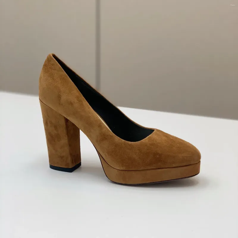 SURET BUTS Casual Designer Fashion Women Office Lady Black Suede Skórzana skórzana platforma na stóp na obcasie Pumpy