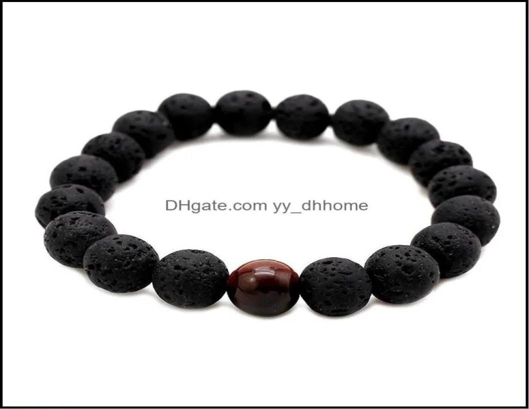 Beaded Strands Bracelets Jewelry Fashion Men Lava Beads Black Volcanic Rock Tiger Eyes Energy Stone Handmade Buddha Prayer Beaded 8915796