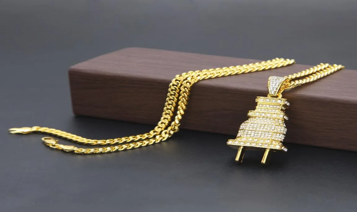 Mens Fashion Hip Hop -halsband Guldkubansk länkkedja Iced Out Plug Pendant Halsband för Men5270751