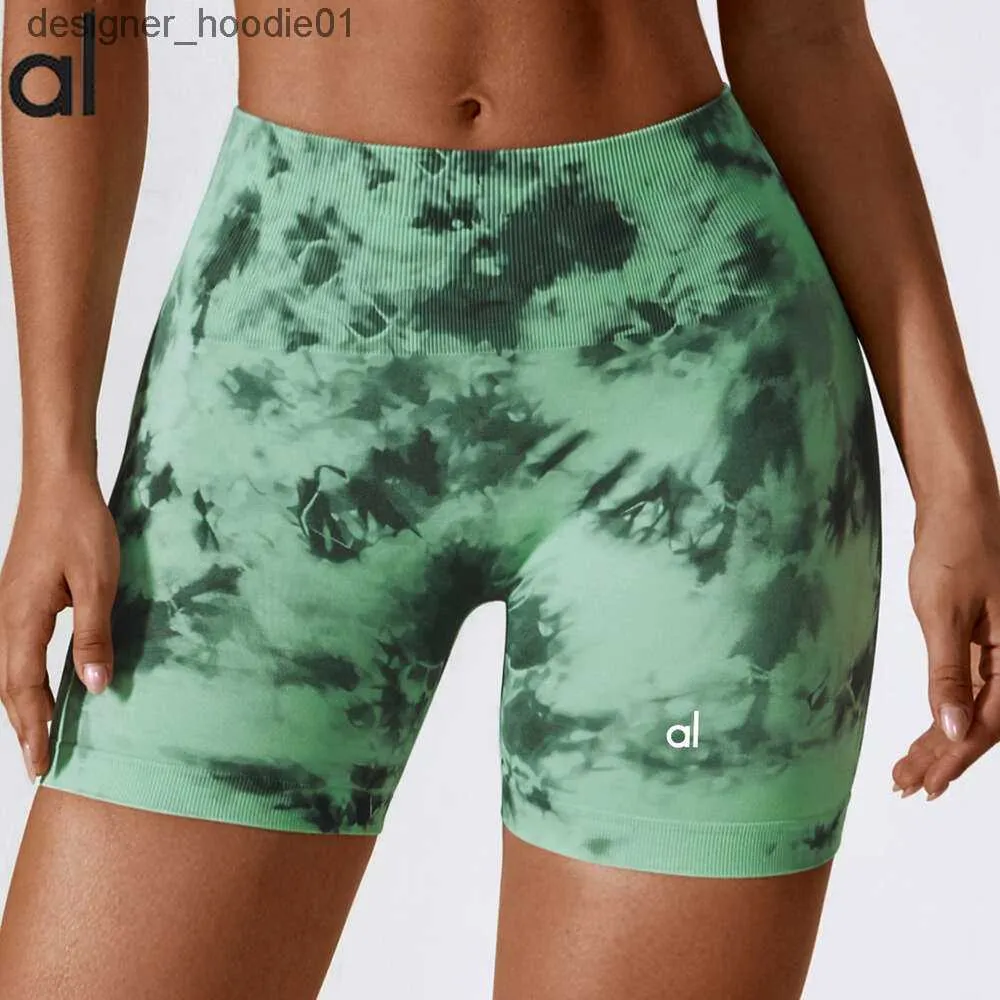 Kvinnors shorts lu Align Lemons Yoga Al Shorts för kvinnor Hög midja Belly Lift Hip Lift Apportion Fitness Pants Digital Print Seamless Short Pants C240413