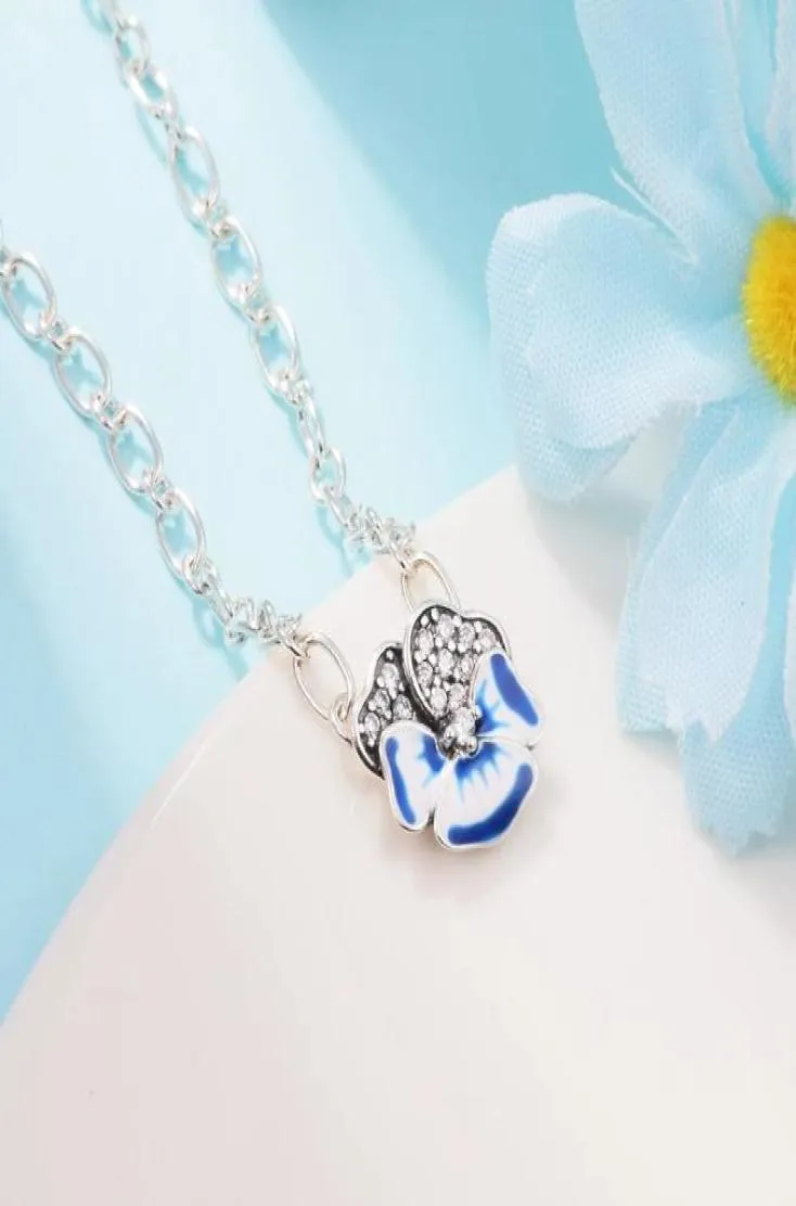 925 catena di collana a ciondolo di fiori blu argento in argento sterling per donne in forma da uomo in stile Gioielli regalo 390770C01-504731152