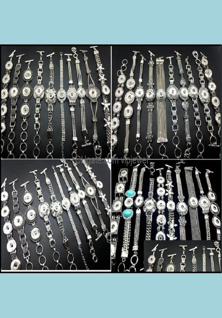 Charm Bracelets Jewelry Whole 20Pcs Lot Different Style Sier Snap Bracelet Interchangeable Diy Jewely Bangle Fit 18Mm Ginger C1880236