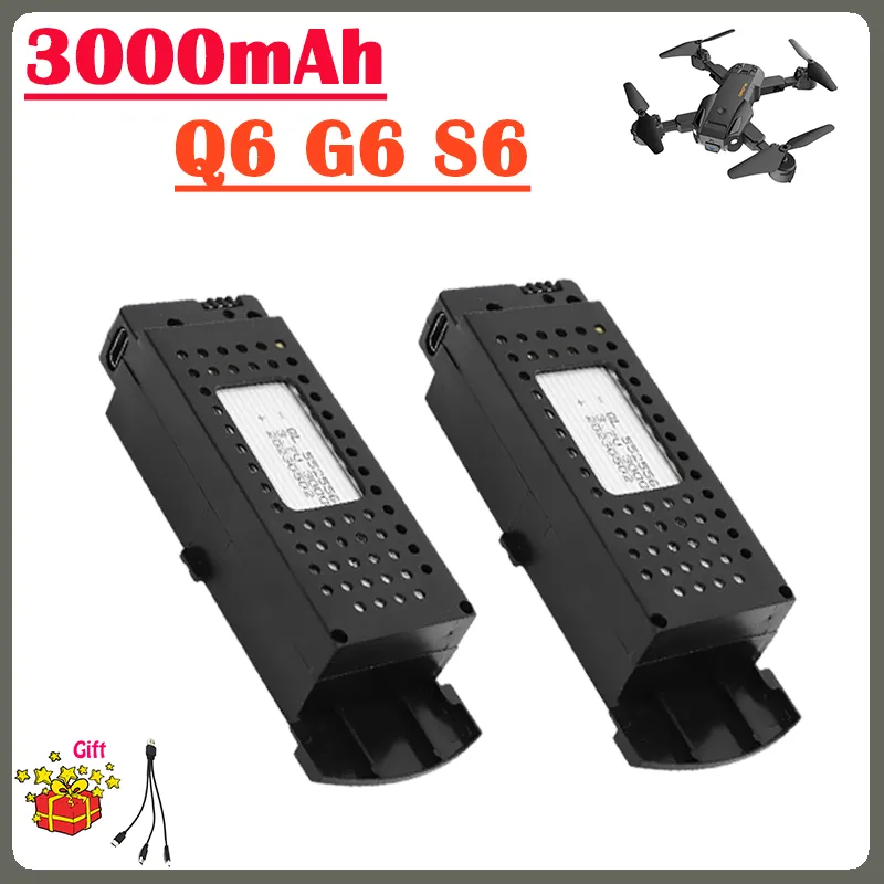 Fockety Batterie au Lithium 3,7v 3000mah pour Drone s6 g6 rc, Batterie de Secours UAV télécommandée, Batterie de Rechange de Drone rc pour pièces de Rechange de quadricoptère Pliant s6 g6