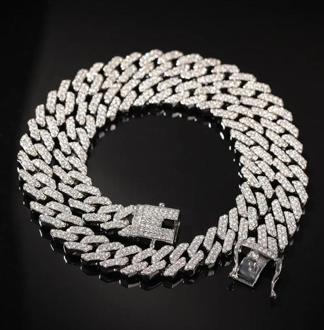 Który 1630 cala mikro utwardzony 12 mm S Link Miami Cuban Chain Naszyjniki Hiphop Men Rhinestones Fashion Biżuter