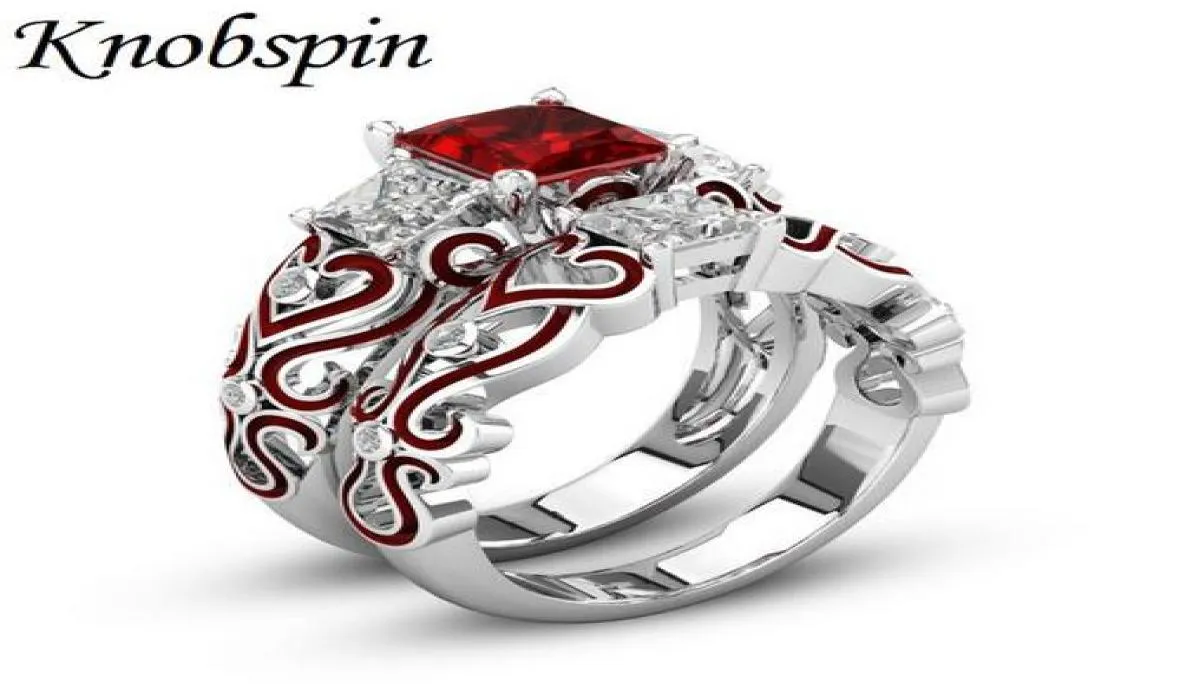 European Square Crystal Women Betrokkenheid trouwring PurploredBluegreen Gems Email Sets Ring voor jubileumfeestjuwelen3088912