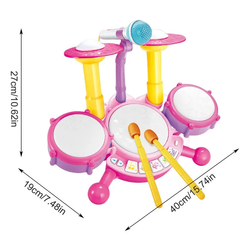 Kids Drum Set, Toddler Jazz Drum Kit Toys With Stool Pedal Kids Percussion Musical Instruments Drum